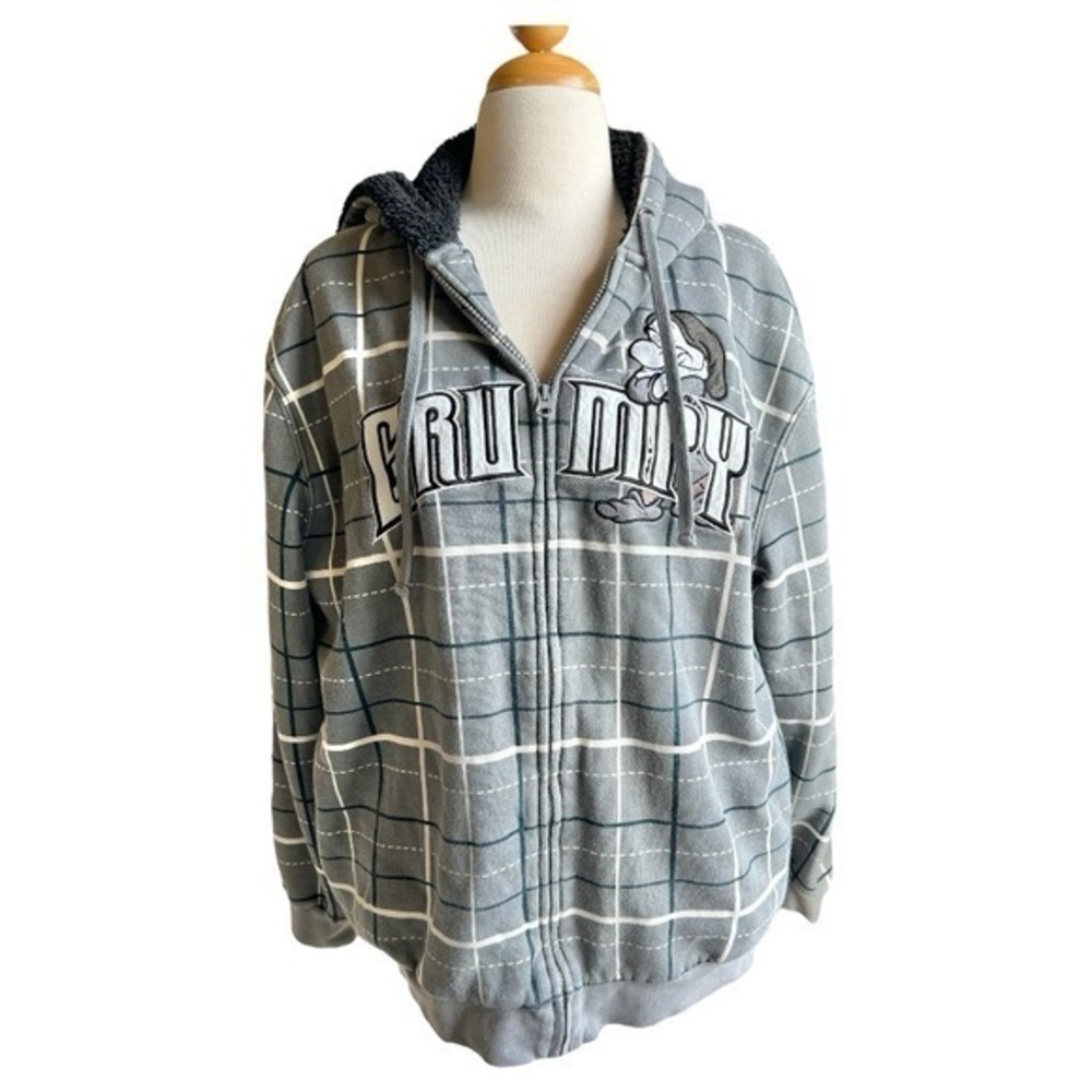 Disney parks grumpy gray plaid sweatshirt hoodie large